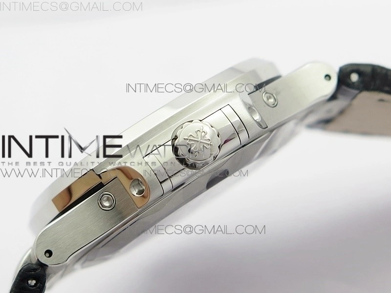 NAUTILUS 5726 SS GRF 1:1 BEST EDITION WHITE DIAL WORKING ANNUAL CALENDARON BLACK LEATHER STARP A.324 V2